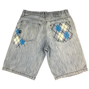 Enyce Baggy Denim Short Blue Y2K Hip hop Argyle Pockets Design Men's 36